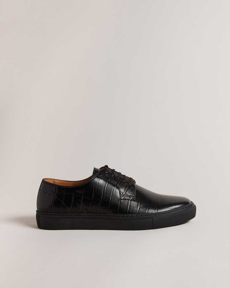 Black Ted Baker Kantenc Leather Croc Texture Hybrid Shoes | ZA0001711