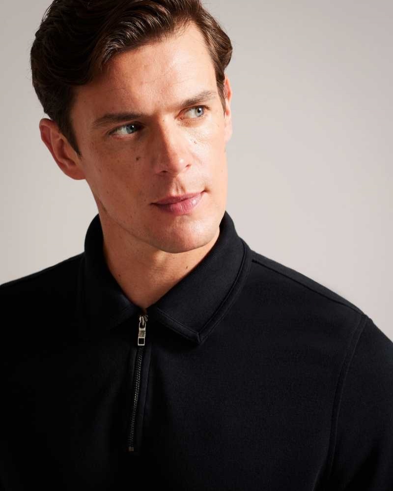 Black Ted Baker Karpol Long Sleeve Modal Polo Shirt | ZA0000924