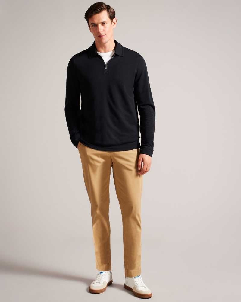 Black Ted Baker Karpol Long Sleeve Modal Polo Shirt | ZA0000924