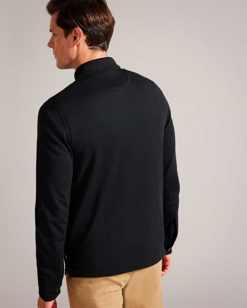 Black Ted Baker Karpol Long Sleeve Modal Polo Shirt | ZA0000924