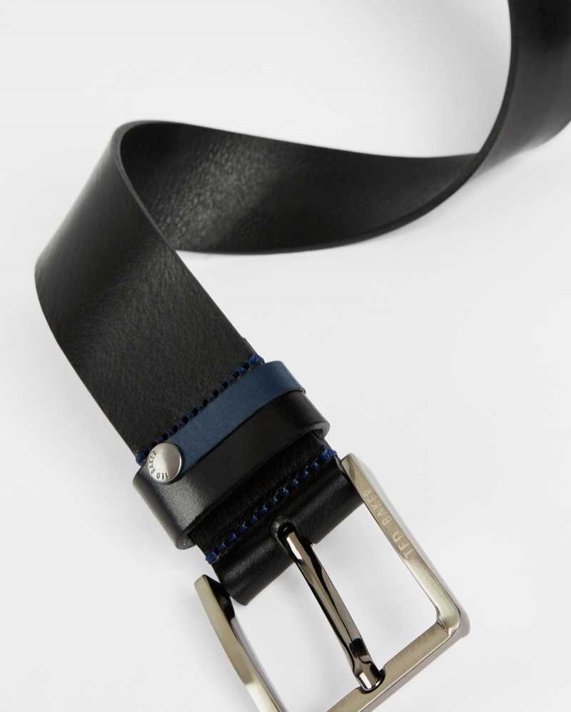 Black Ted Baker Keepsak Contrast Detail Leather Belt | ZA0001755