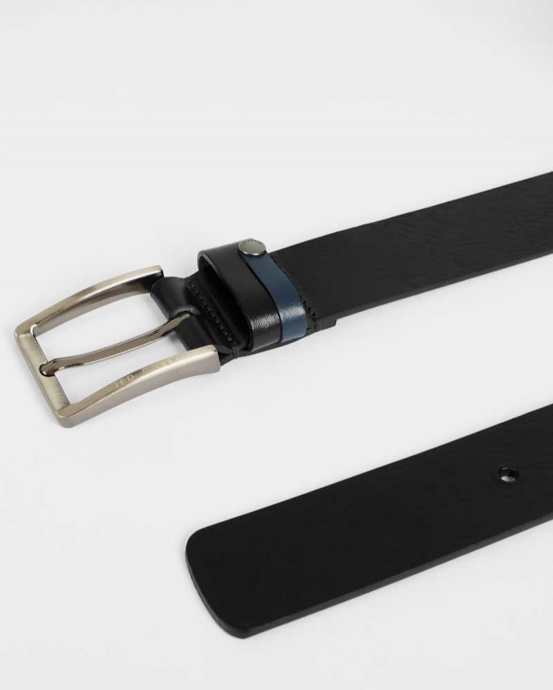 Black Ted Baker Keepsak Contrast Detail Leather Belt | ZA0001755