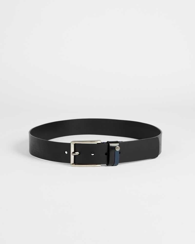 Black Ted Baker Keepsak Contrast Detail Leather Belt | ZA0001755