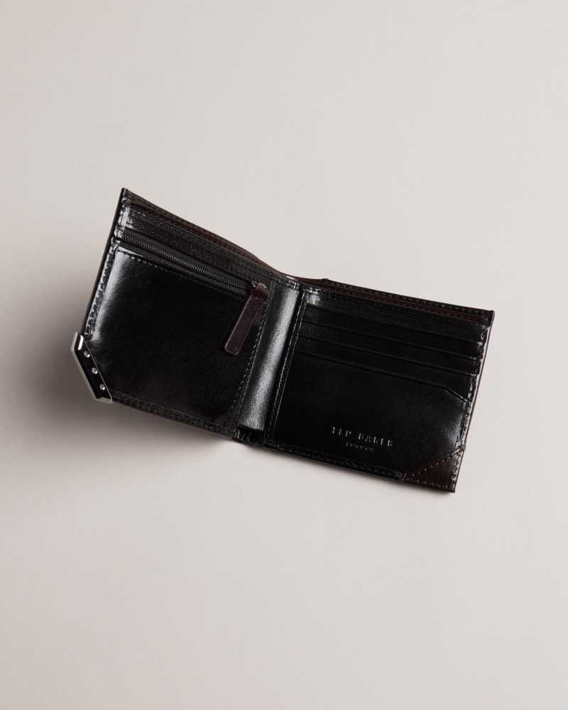 Black Ted Baker Kornerr Metal Corner Bifold Coin Wallet | ZA0000491