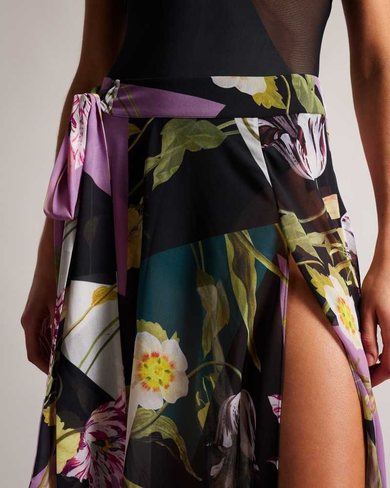 Black Ted Baker Leighen Floral Maxi Skirt Cover Up | ZA0001194