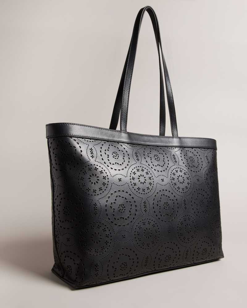 Black Ted Baker Libetie Laser Cut Magnolia Tote Bag | ZA0000447