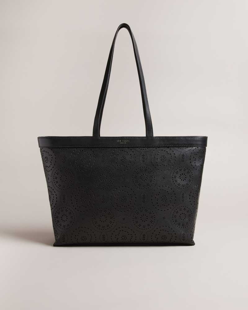 Black Ted Baker Libetie Laser Cut Magnolia Tote Bag | ZA0000447