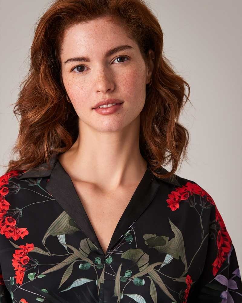 Black Ted Baker Lillth Floral Print Pyjama Set | ZA0000821