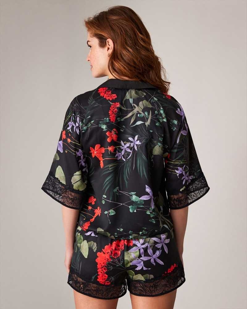 Black Ted Baker Lillth Floral Print Pyjama Set | ZA0000821