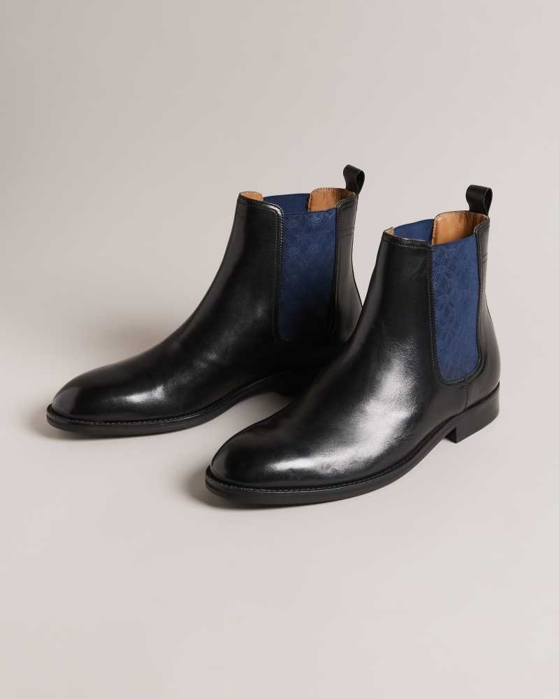 Black Ted Baker Lineus Patterned Elastic Chelsea Boots | ZA0001612