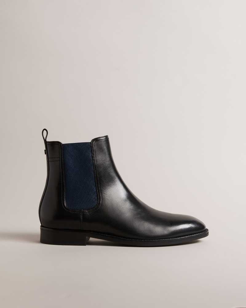 Black Ted Baker Lineus Patterned Elastic Chelsea Boots | ZA0001612