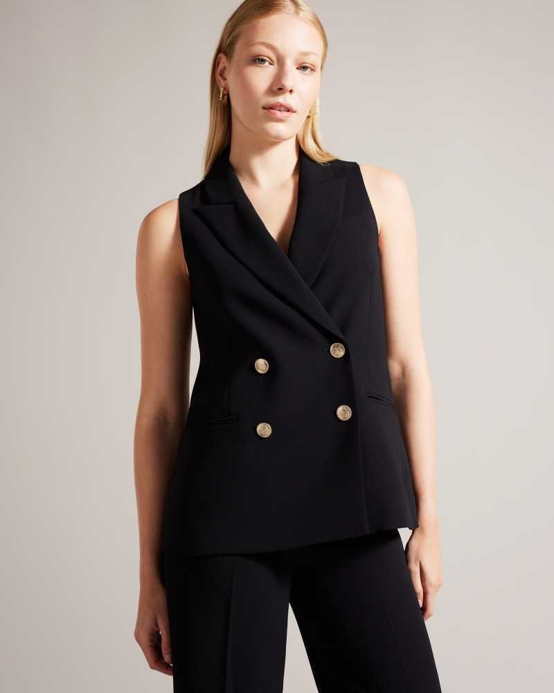 Black Ted Baker Llaylaj Sleeveless Double Breasted Jacket | ZA0001146