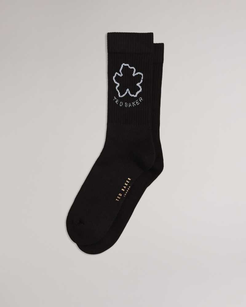 Black Ted Baker Magsok Sports Socks With Magnolia | ZA0002060