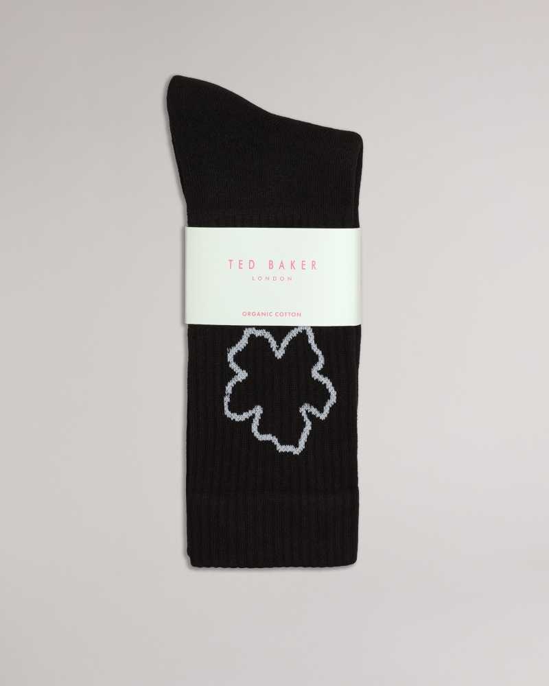 Black Ted Baker Magsok Sports Socks With Magnolia | ZA0002060