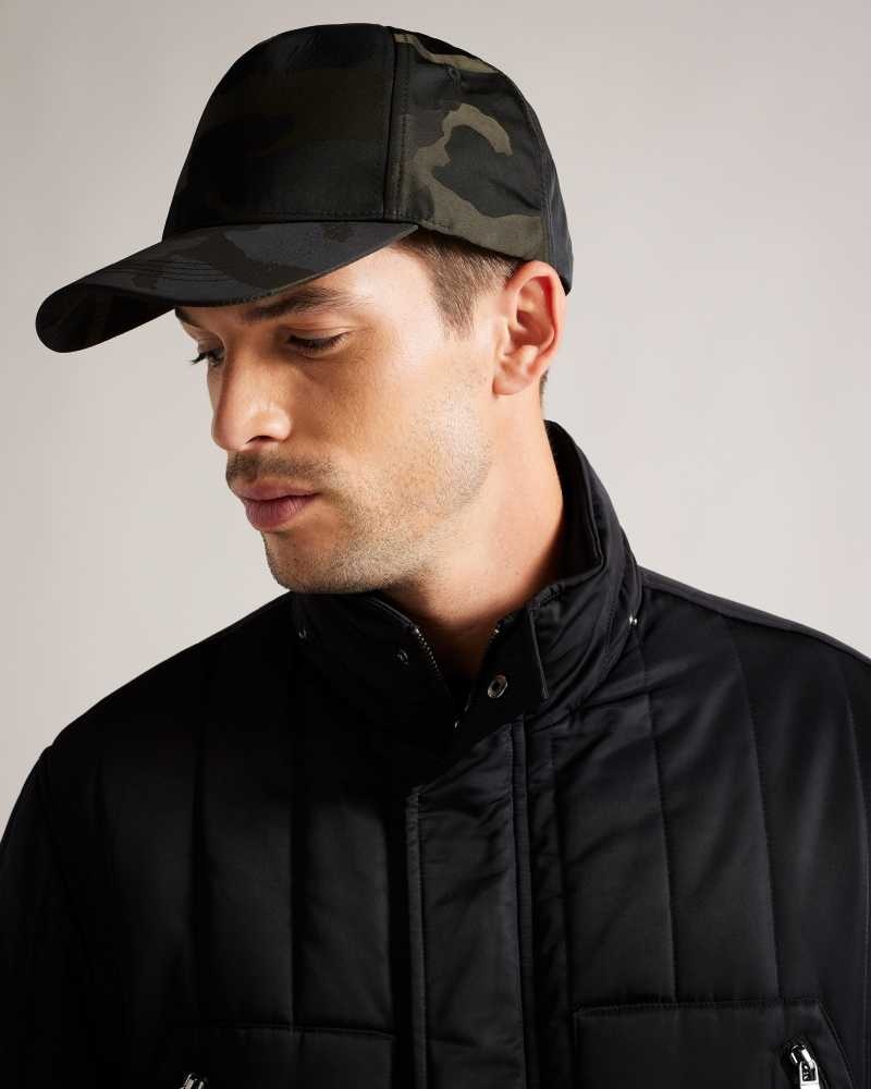 Black Ted Baker Maiisun Camo Printed Cap | ZA0001841