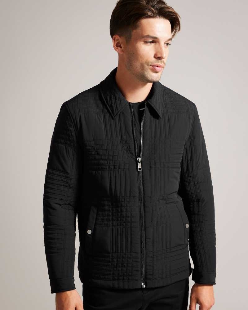 Black Ted Baker Manburn House Check Quilted Harrington Jacket | ZA0000616