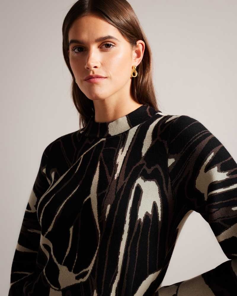 Black Ted Baker Marelia Abstract Jumper With Puff Sleeve | ZA0000714