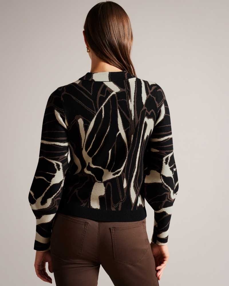 Black Ted Baker Marelia Abstract Jumper With Puff Sleeve | ZA0000714