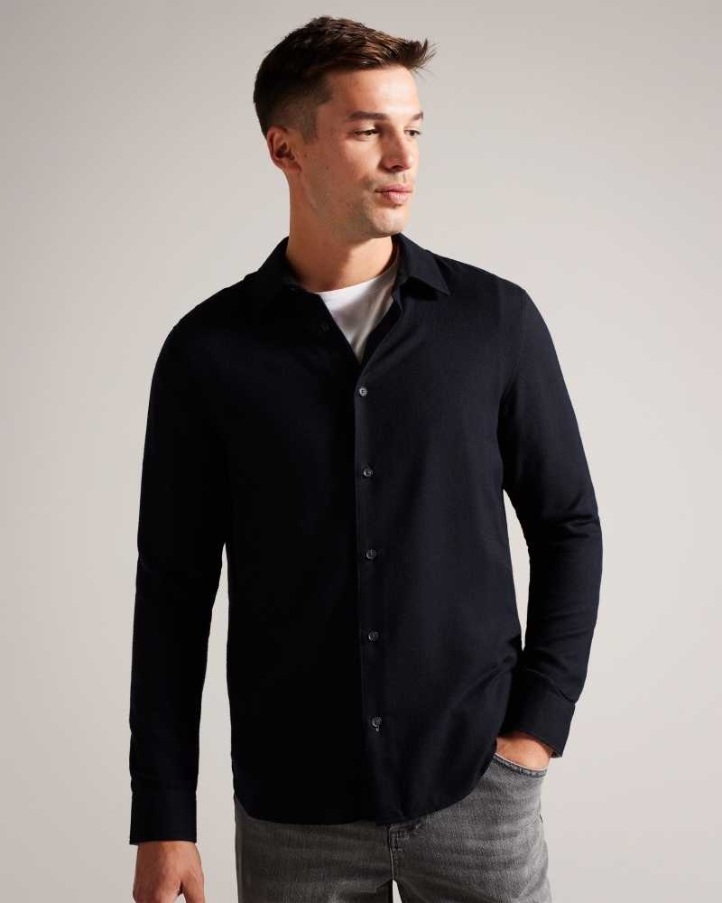 Black Ted Baker Narni Lightweight Twill Flannel Shirt | ZA0001000