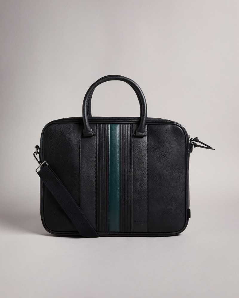 Black Ted Baker Nevver Striped PU Document Bag | ZA0000539