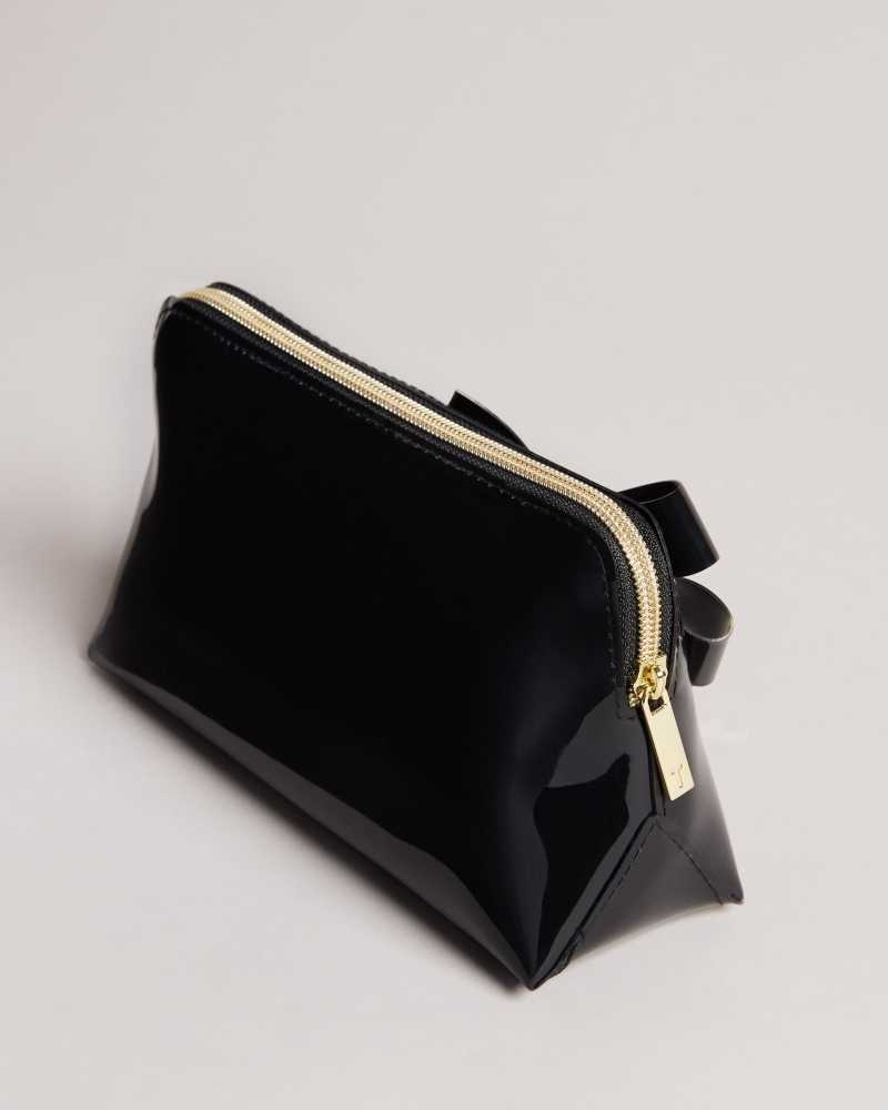 Black Ted Baker Nicolai Glossy Bow Embellished Makeup Bag | ZA0000333