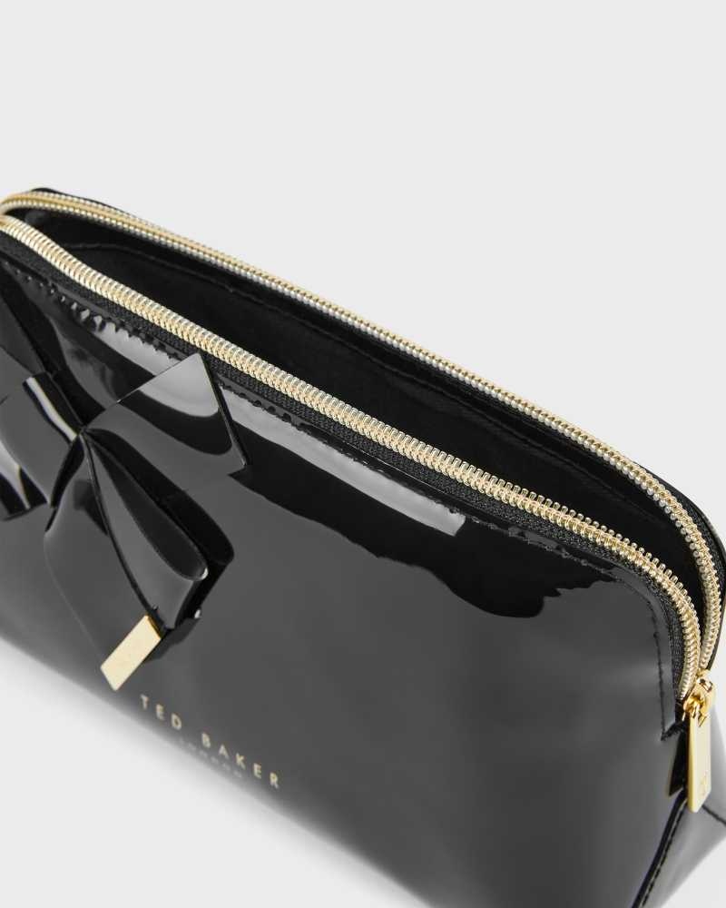 Black Ted Baker Nicolai Glossy Bow Embellished Makeup Bag | ZA0000333