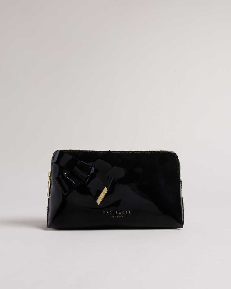 Black Ted Baker Nicolai Glossy Bow Embellished Makeup Bag | ZA0000333