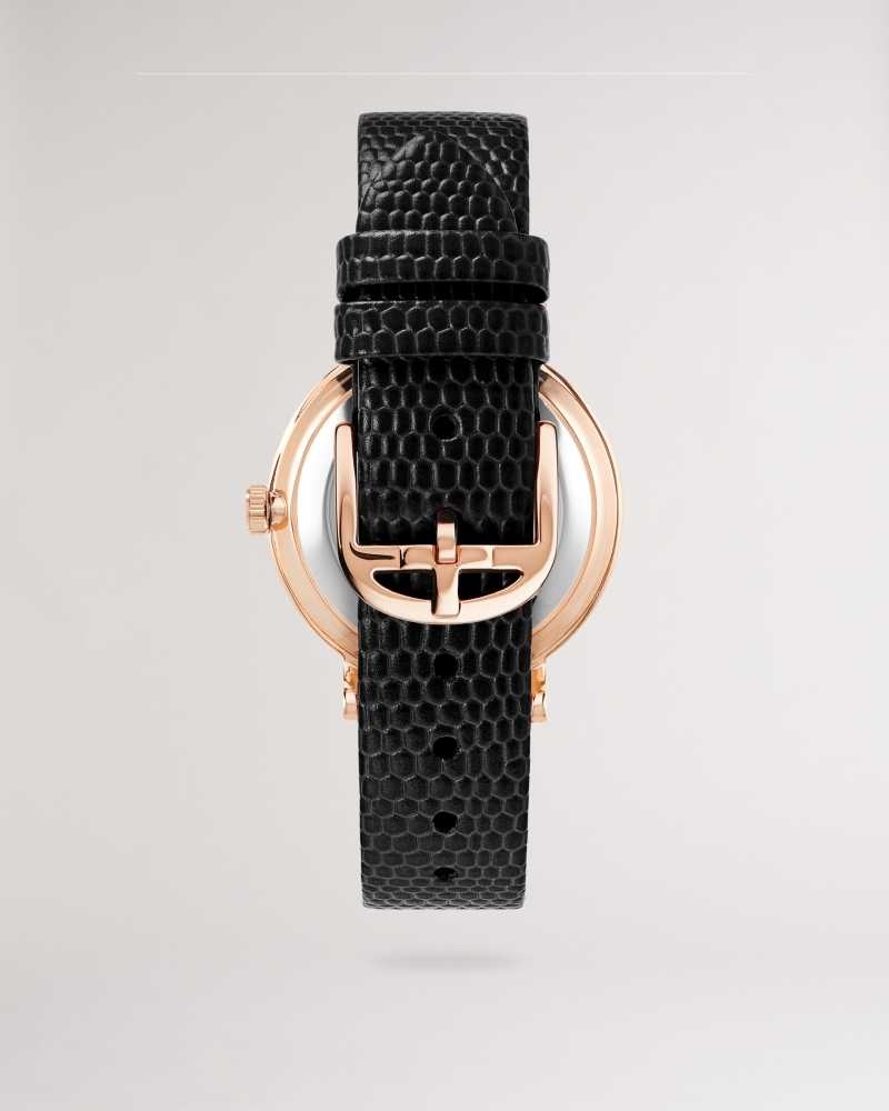 Black Ted Baker Nortia Bow Dial Leather Strap Watch | ZA0002200