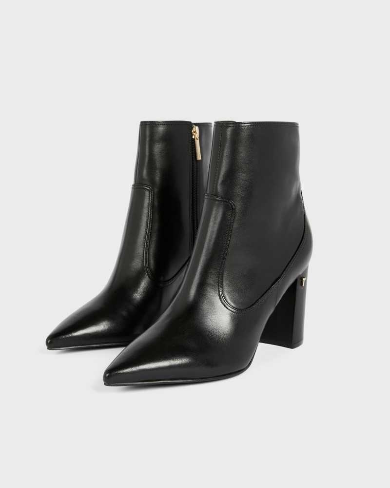 Black Ted Baker Nysha Leather Block Heel Ankle Boot | ZA0001631