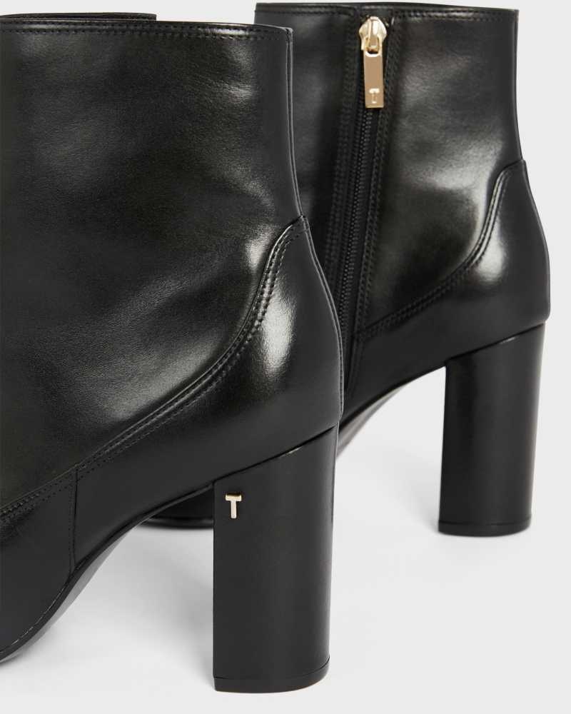 Black Ted Baker Nysha Leather Block Heel Ankle Boot | ZA0001631