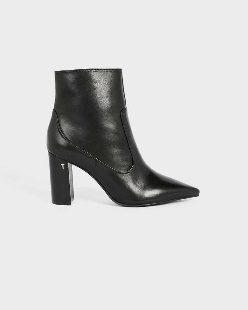 Black Ted Baker Nysha Leather Block Heel Ankle Boot | ZA0001631