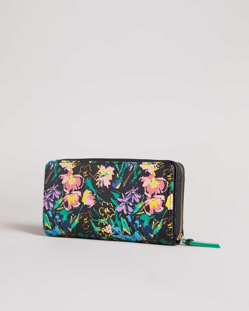 Black Ted Baker Parciea Flirty Texture Magnolia Large Zip Purse | ZA0000382