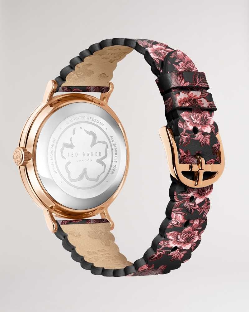 Black Ted Baker Phylli Glitched Floral Printed Watch | ZA0002174