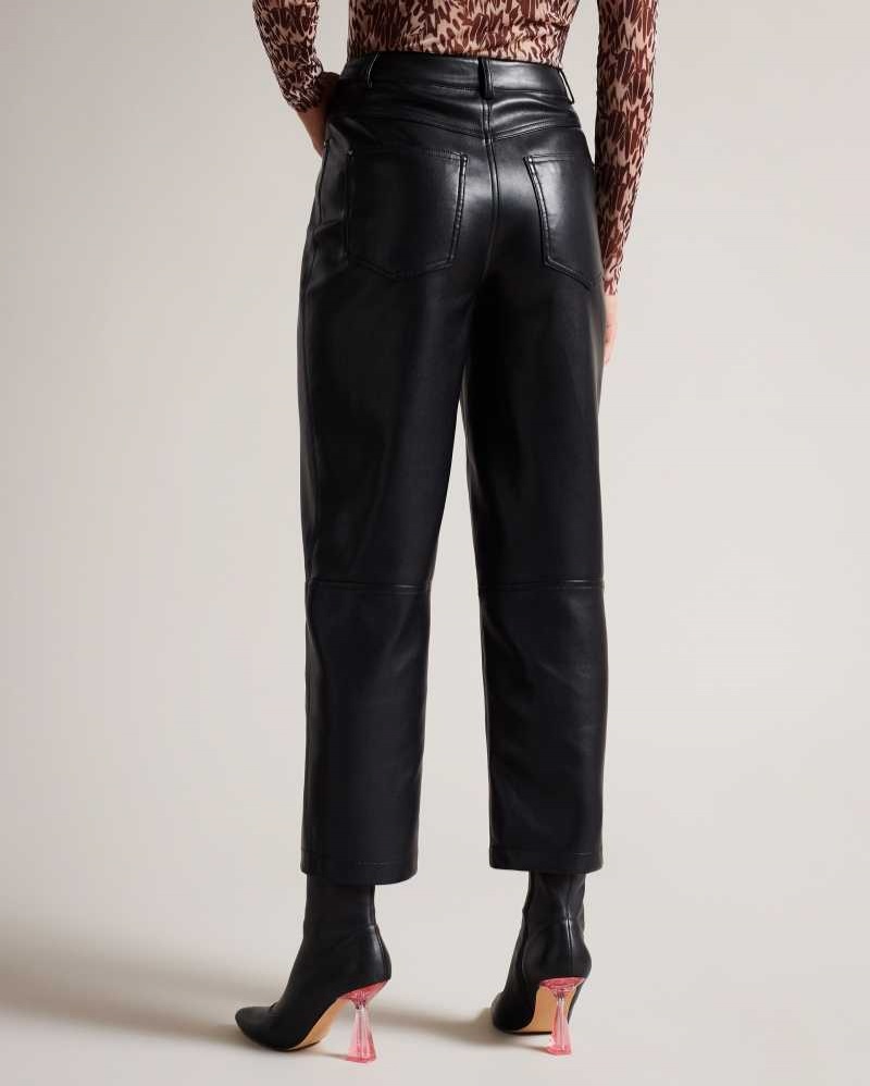 Black Ted Baker Plaider Straight Leg Faux Leather Trousers | ZA0001458