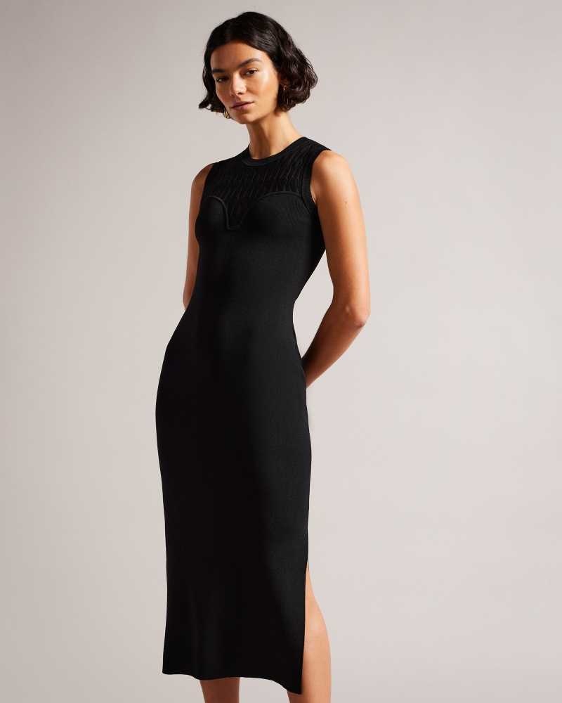 Black Ted Baker Polyan Stitch Detailed Bodycon Dress | ZA0000106