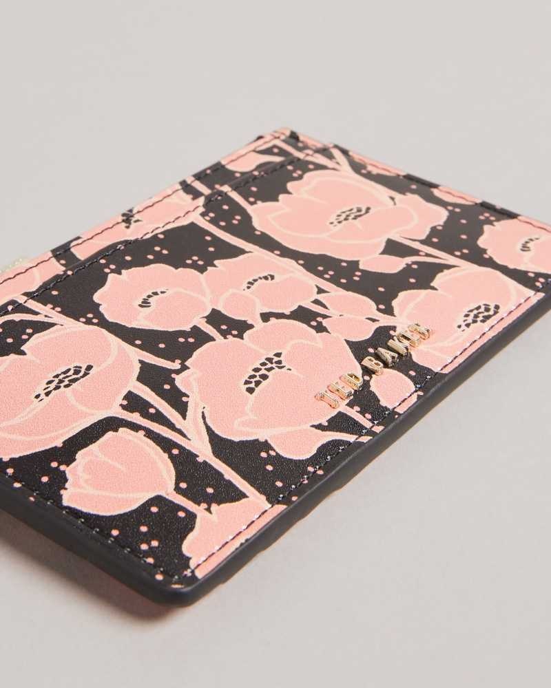 Black Ted Baker Poppsi Floral Printed Zip Card Holder | ZA0000356