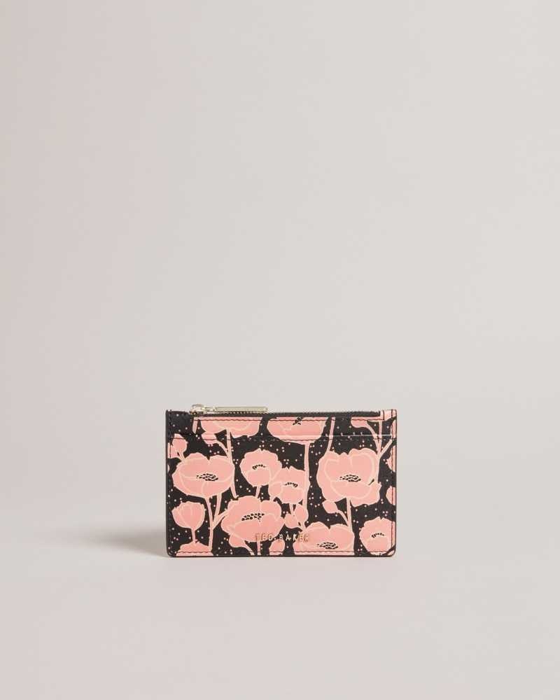 Black Ted Baker Poppsi Floral Printed Zip Card Holder | ZA0000356