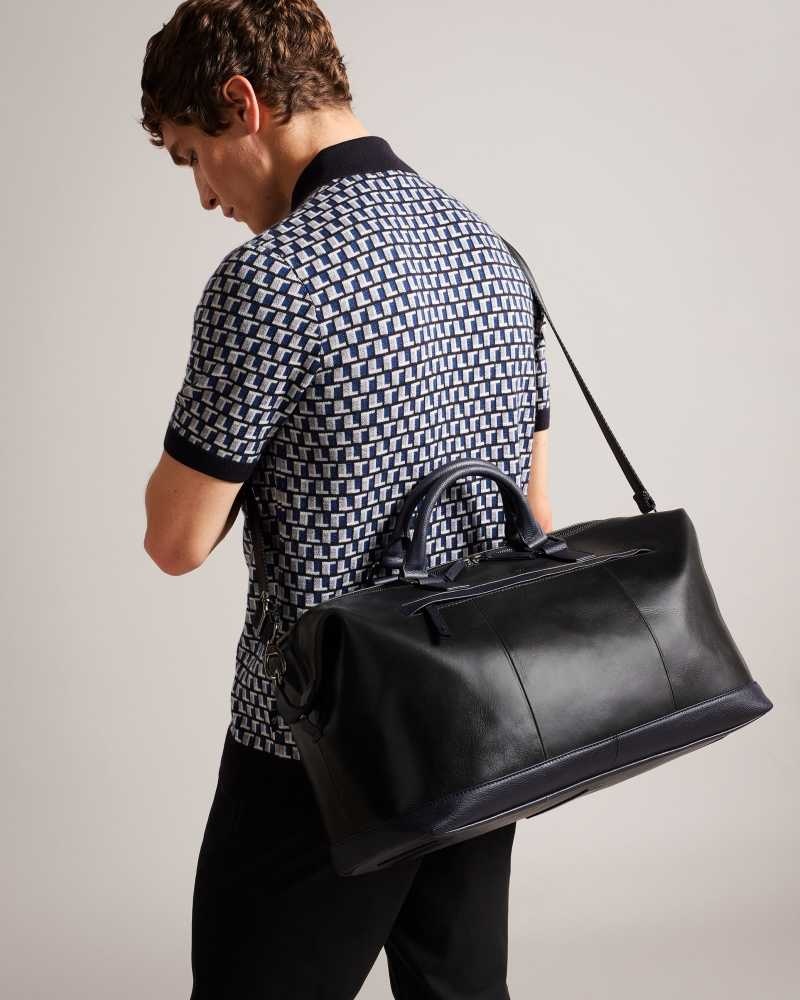 Black Ted Baker Raygon Leather Holdall With Webbing Strap | ZA0000527