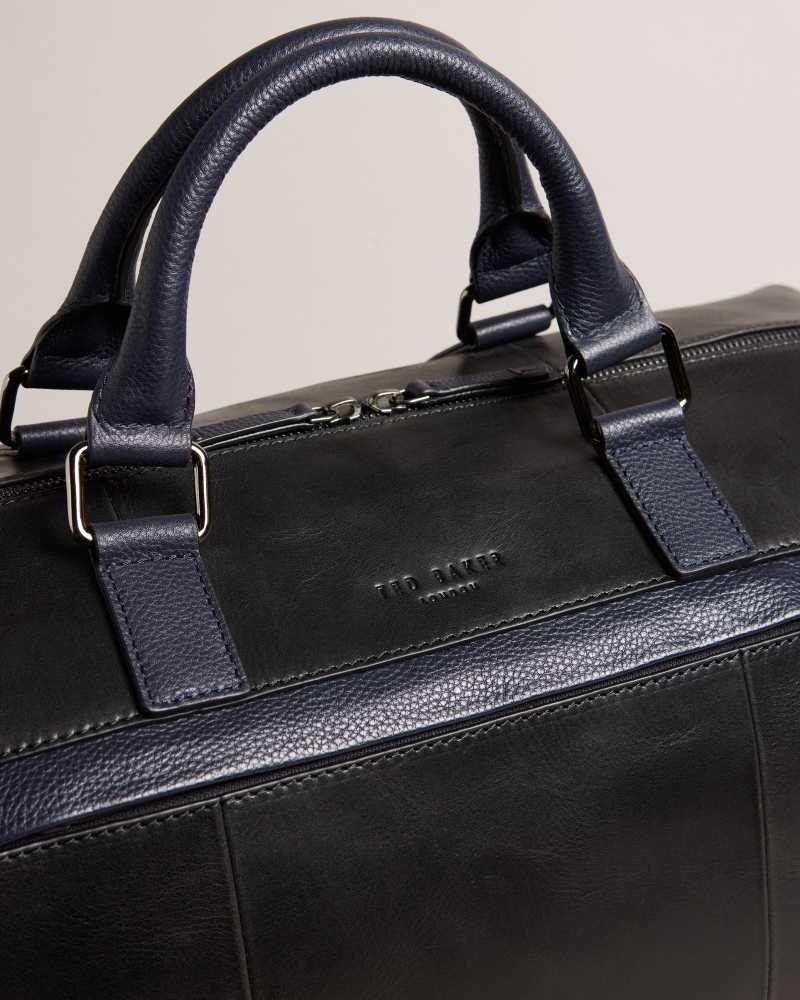 Black Ted Baker Raygon Leather Holdall With Webbing Strap | ZA0000527