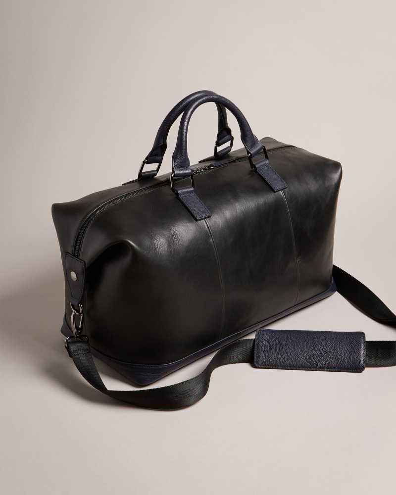 Black Ted Baker Raygon Leather Holdall With Webbing Strap | ZA0000527