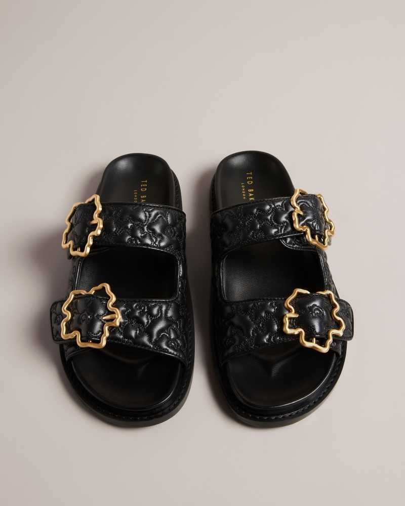 Black Ted Baker Rinnely Quilted Magnolia Buckle Sandals | ZA0001663