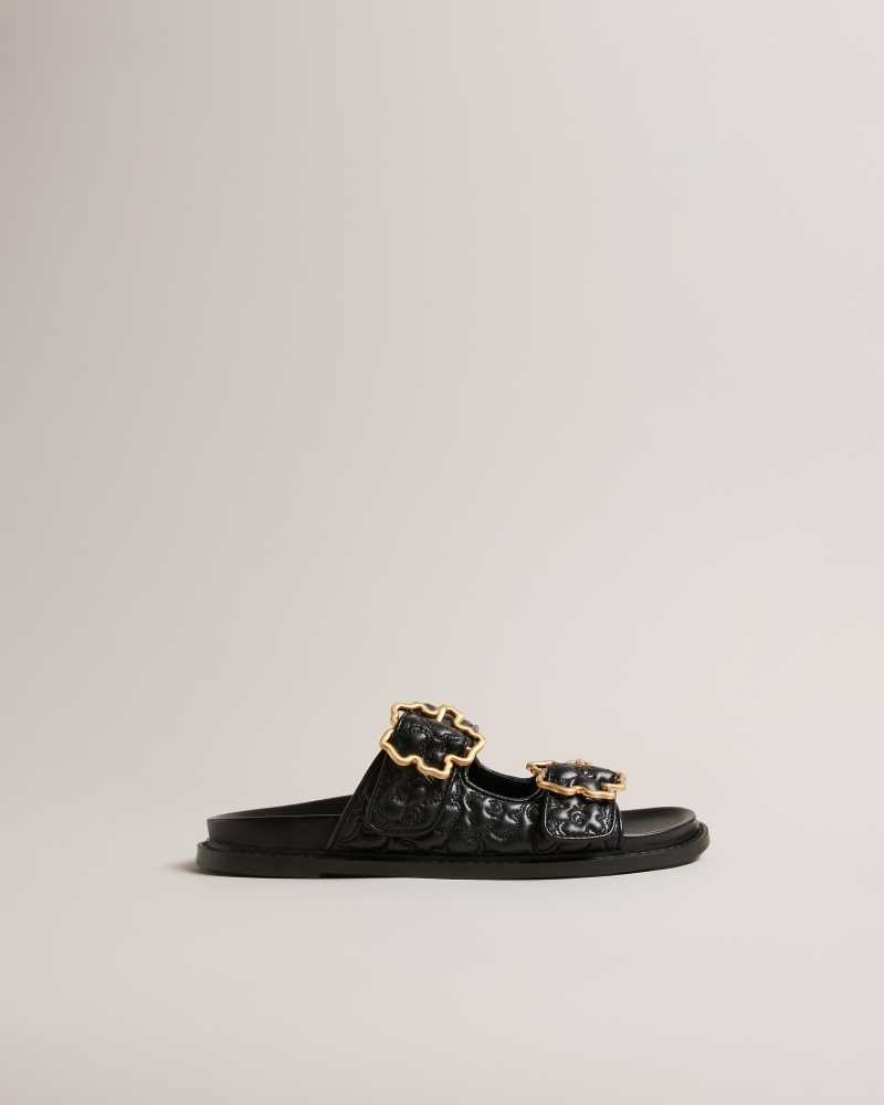 Black Ted Baker Rinnely Quilted Magnolia Buckle Sandals | ZA0001663