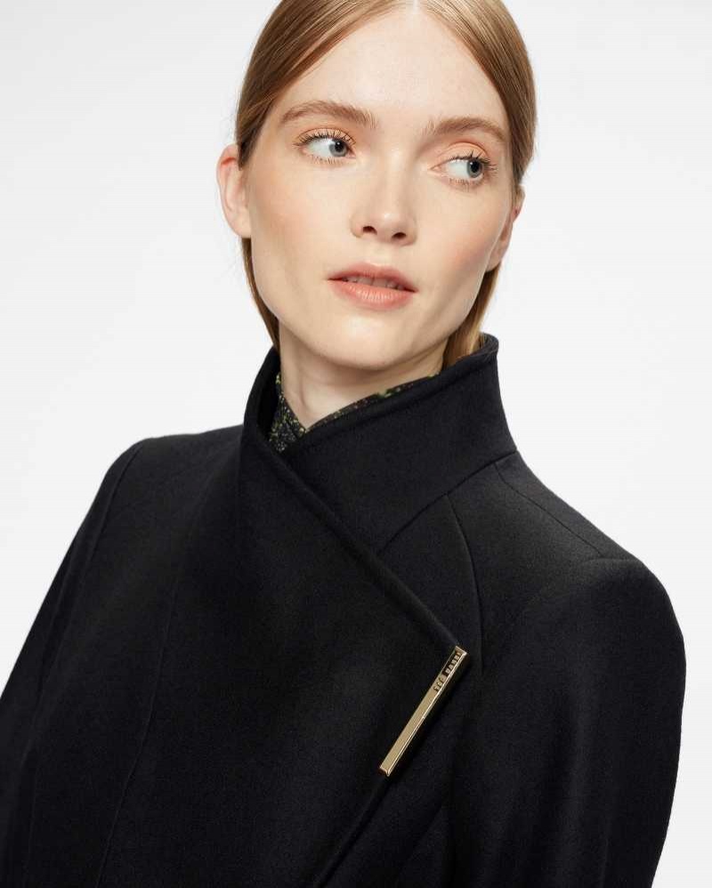 Black Ted Baker Rosell Long Length Wool Wrap Coat | ZA0000630