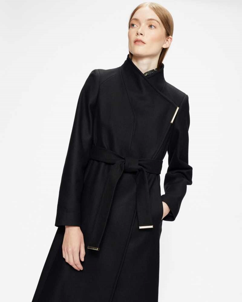 Black Ted Baker Rosell Long Length Wool Wrap Coat | ZA0000630