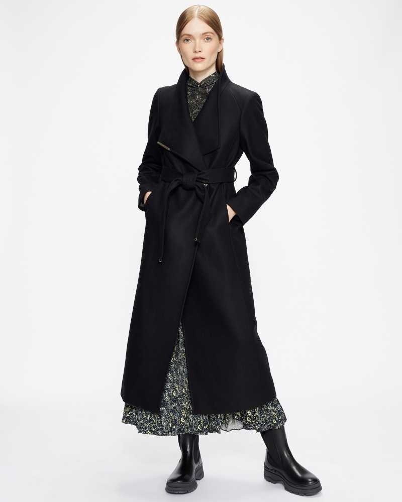 Black Ted Baker Rosell Long Length Wool Wrap Coat | ZA0000630