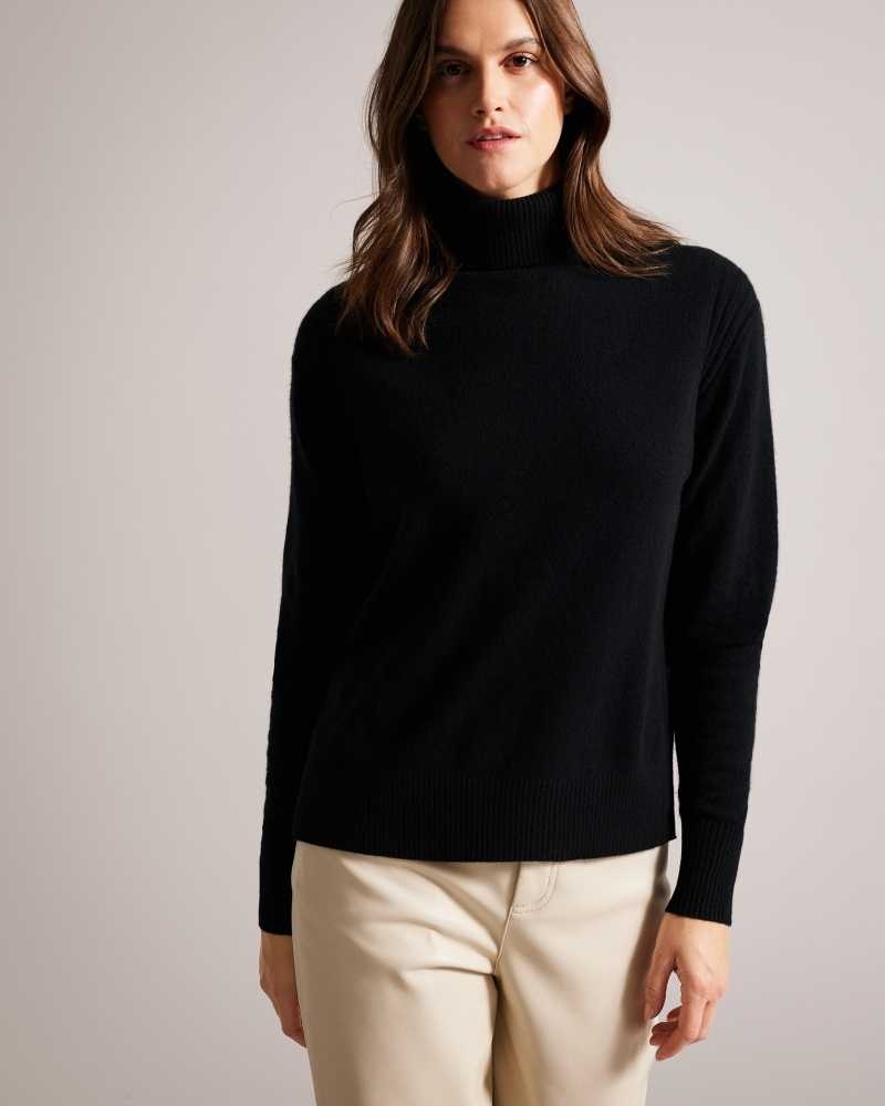 Black Ted Baker Ruthell Organic Cashmere Roll Neck Jumper | ZA0000688