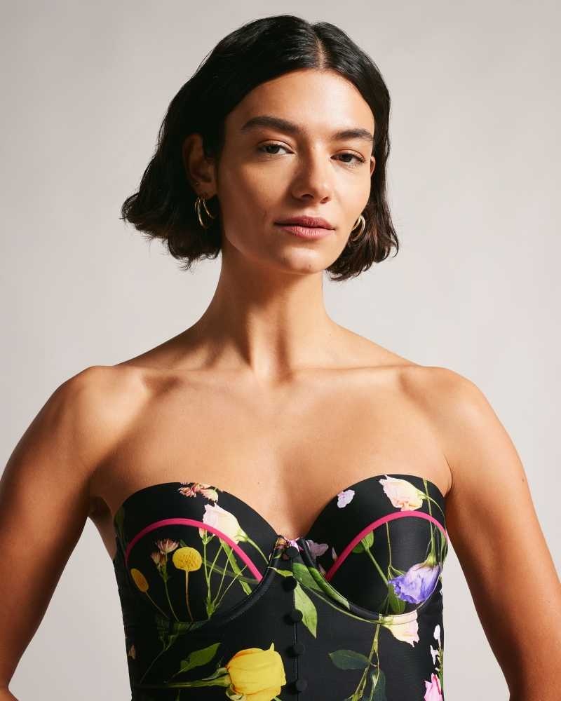 Black Ted Baker Saffiey Floral Balconette Swimming Costume | ZA0001176