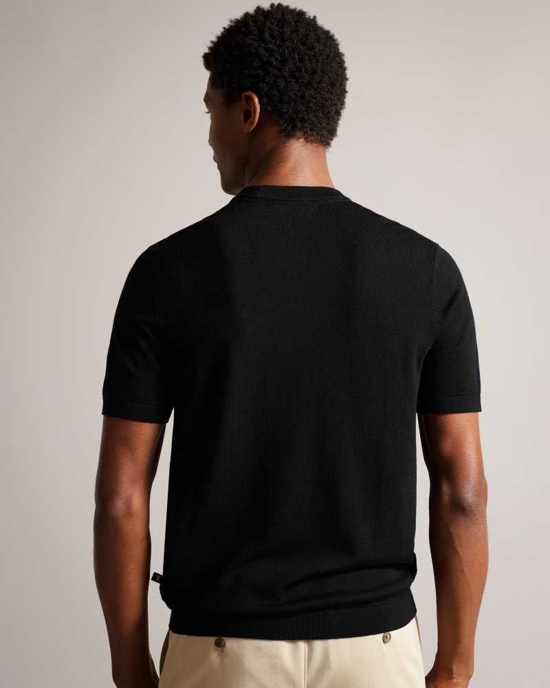 Black Ted Baker Senti Short Sleeve Knitted T-Shirt | ZA0000740