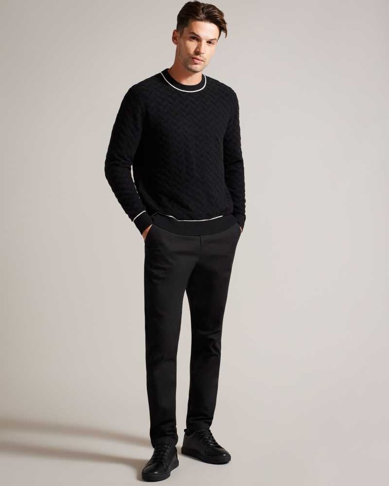 Black Ted Baker Sepal Long Sleeve Chevron Knit Jumper | ZA0000778