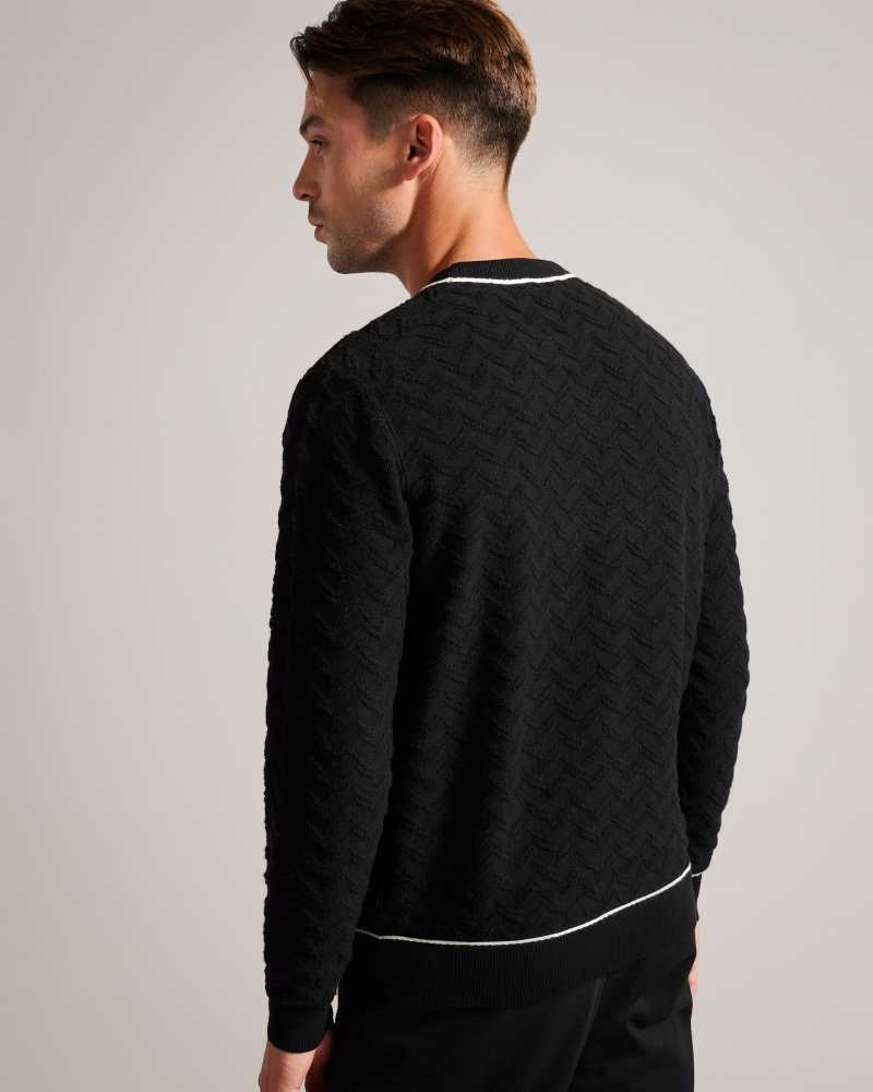 Black Ted Baker Sepal Long Sleeve Chevron Knit Jumper | ZA0000778